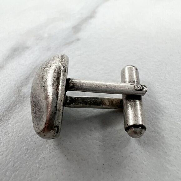 Vintage Silver Tone Wavy Oval Single Cufflink - Picture 3 of 5